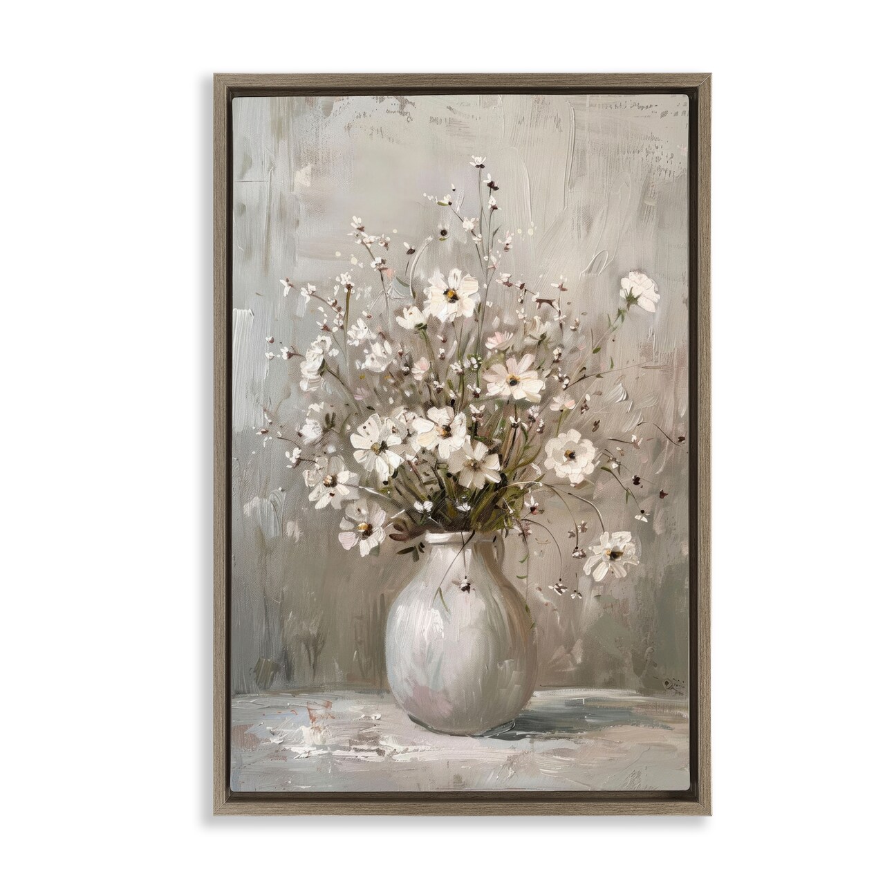 Stupell Industries Vintage Still Life Daisies Floater Framed Canvas Wall Art Design by LSR Design Studio